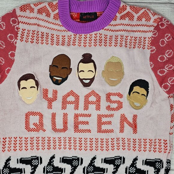 Netflix Employee Queer Eye Ugly Christmas Sweater "Yass Queen" Size Medium‎ - Picture 1 of 10